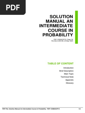 Solution Manual An Intermediate Course in Probability: Table of