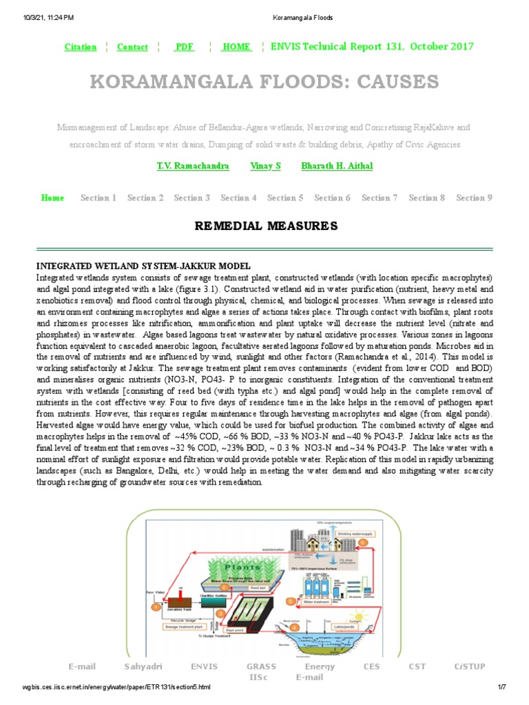 Koramangala Floods Causes Remedial Measures PDF Sewage Treatment