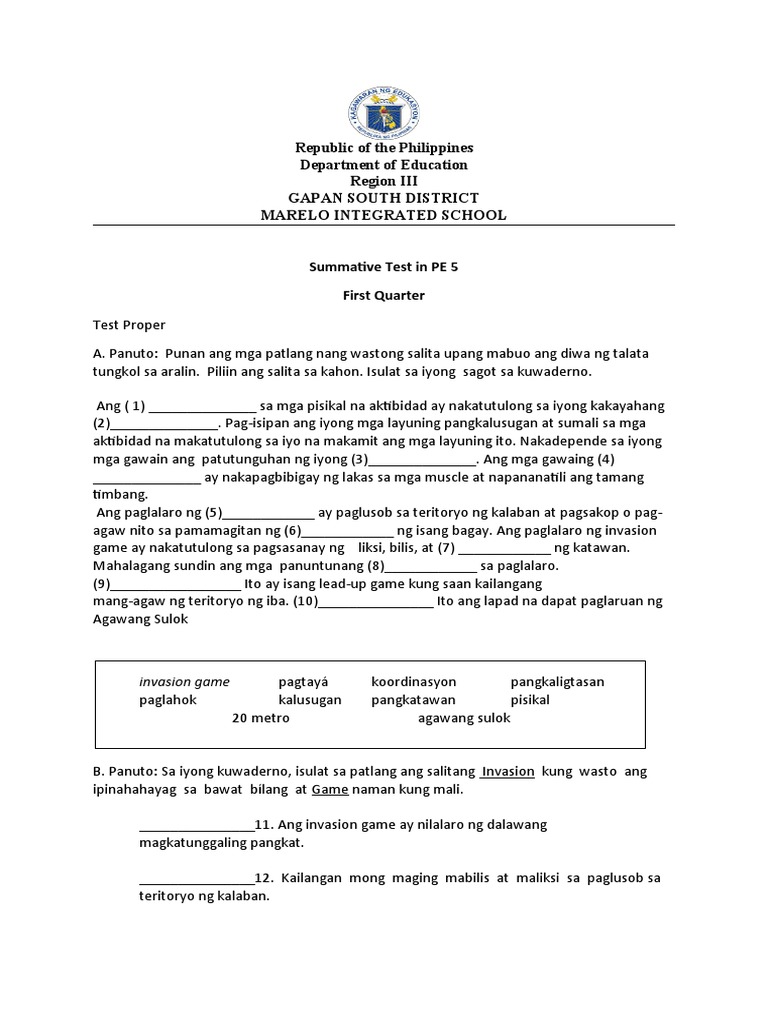 2nd Quarter Summative Test Grade 5 Pdf