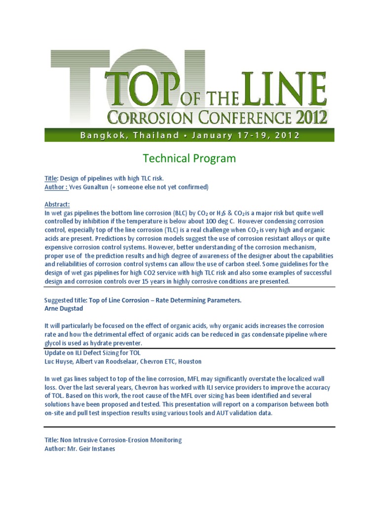 Conference Corrosion Technical Program | PDF | Corrosion | Pipeline ...