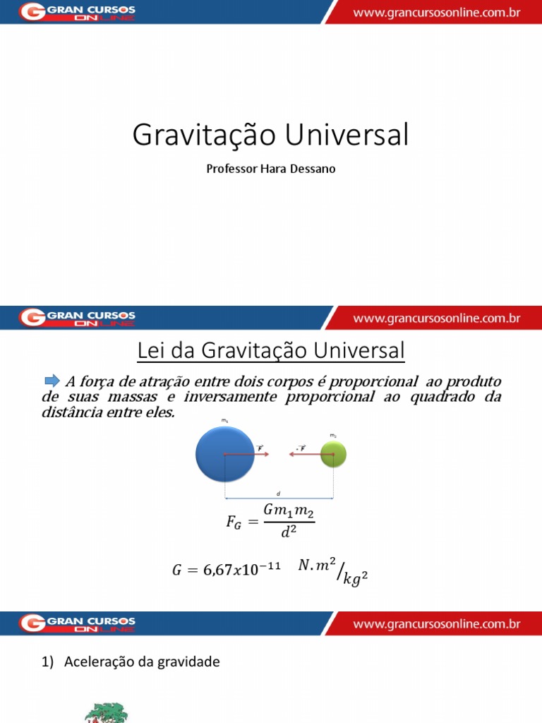Lei da Gravitação Universal e Exercícios | PDF | Gravidade | Lei da ...