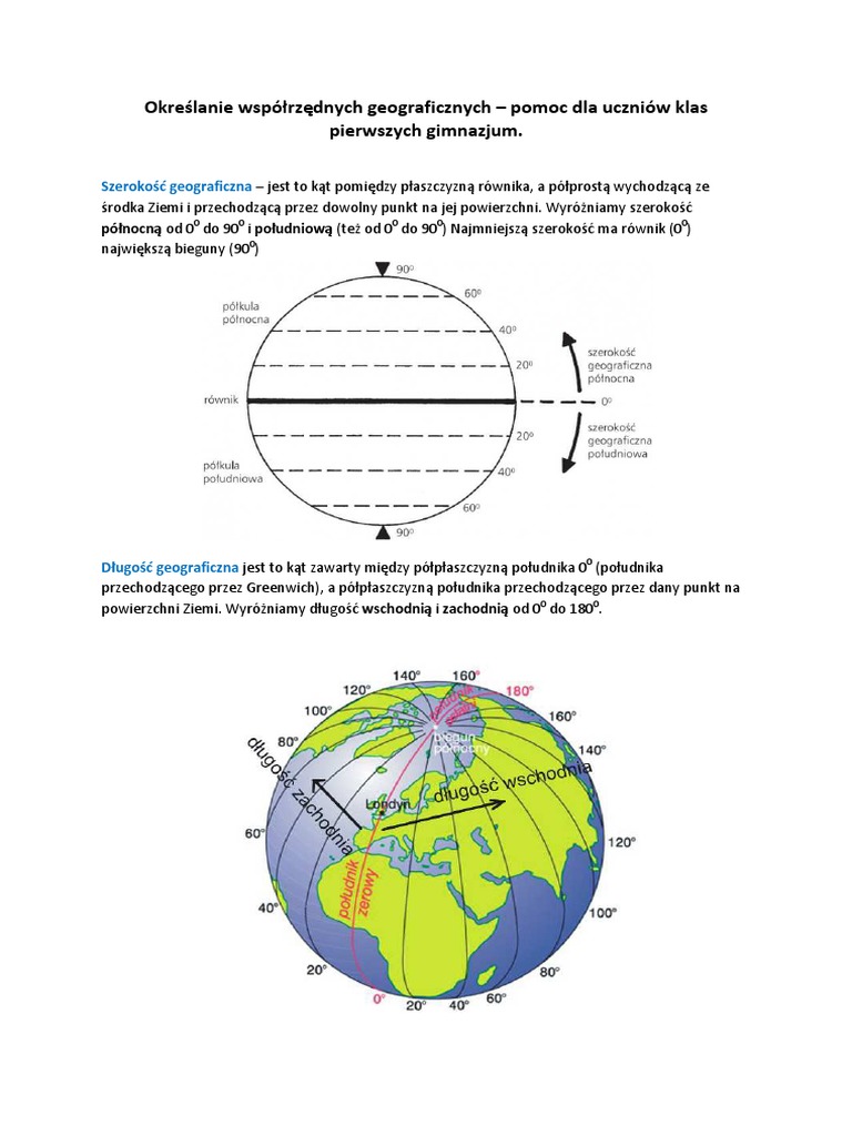 Współrzędne Geograficzne Kartkówka 1 Gimnazjum