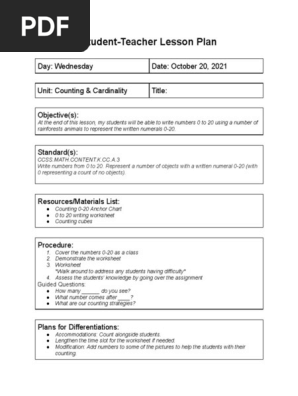 math lesson plan outline