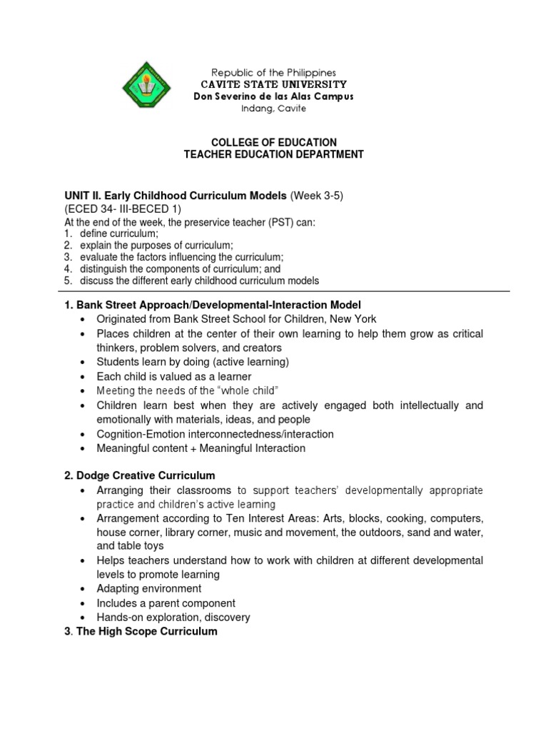 Early Childhood Curriculum Models Ppt
