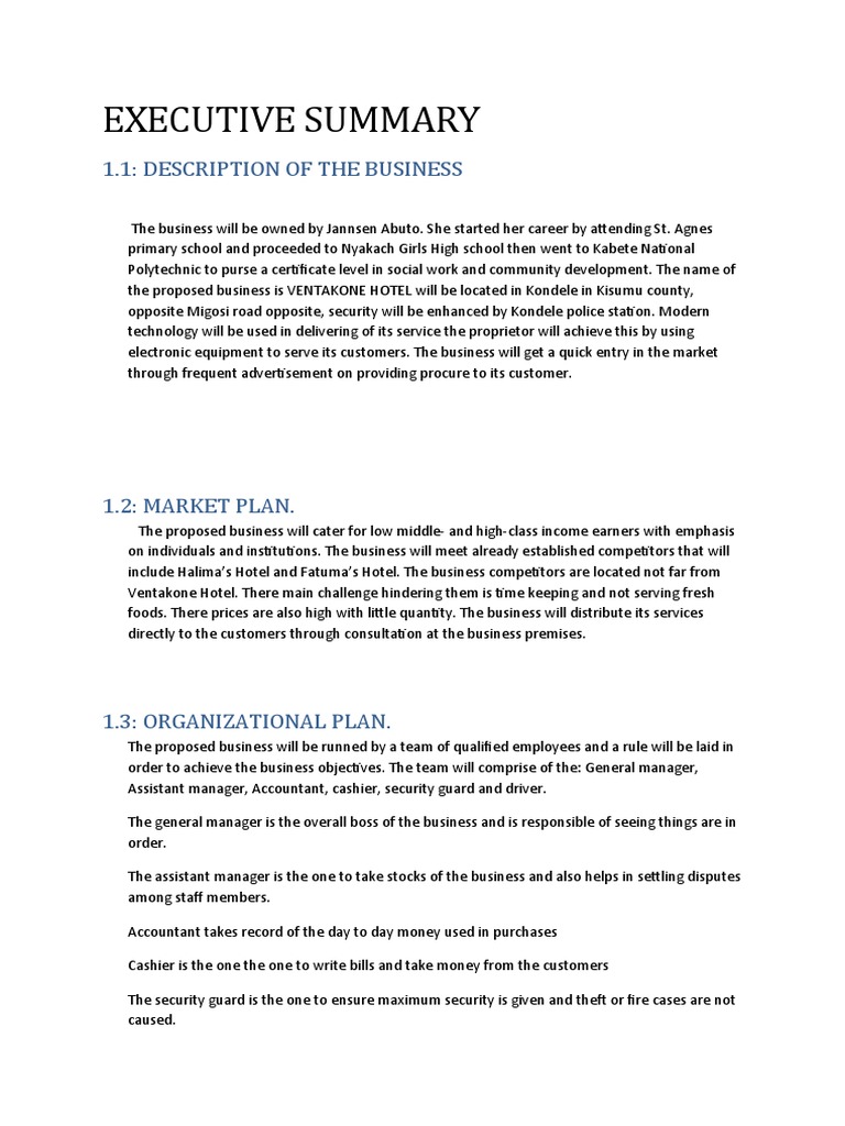 Executive Summary: 1.1: Description of The Business | PDF | Business ...