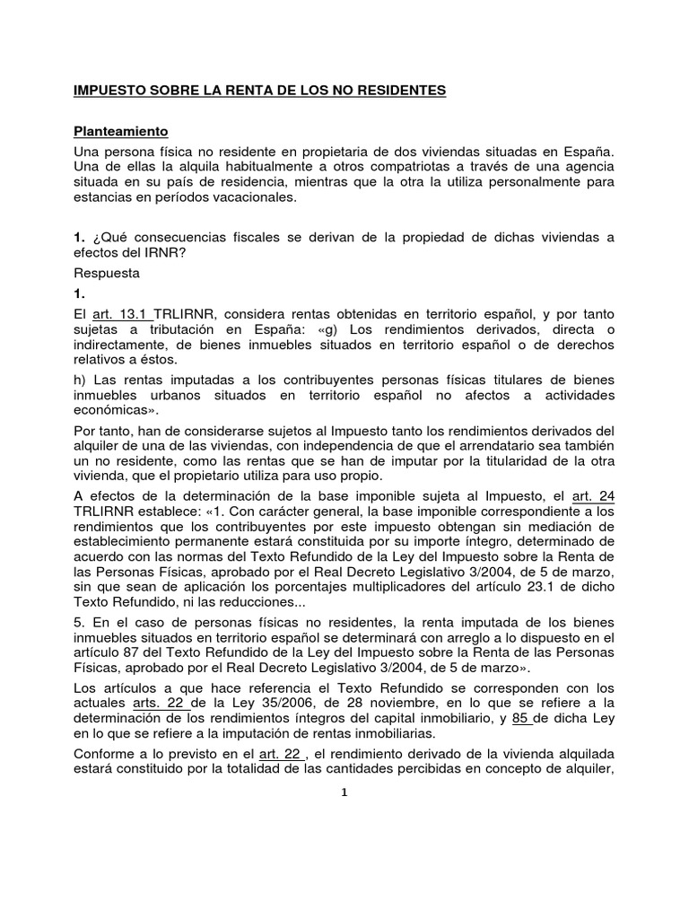 Tributación IRNR | PDF | Impuestos | Impuesto sobre la renta