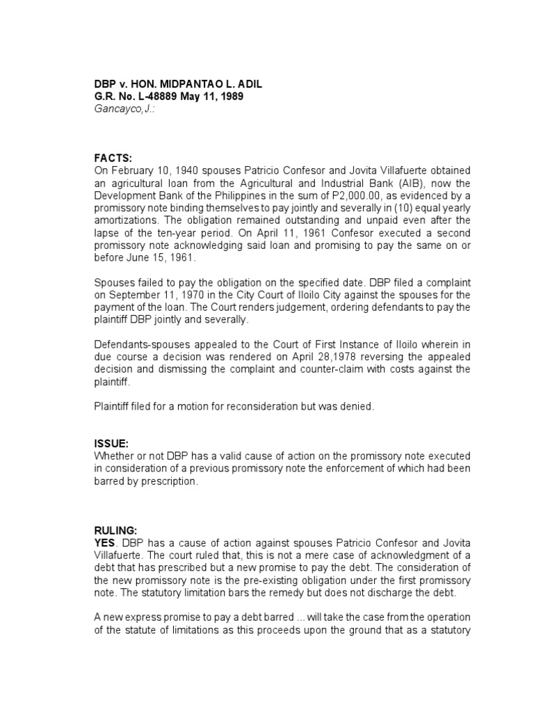 2 DB v. ADIL PDF Promissory Note Statute Of Limitations