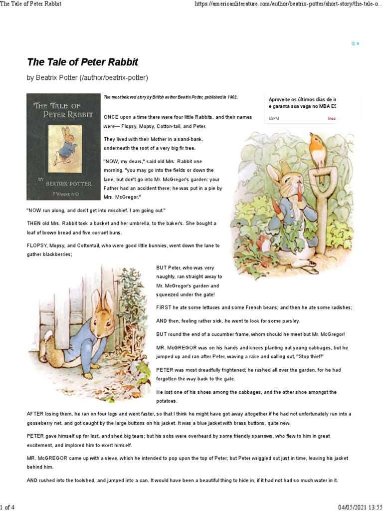 The Tale of Peter Rabbit | Download Free PDF | Mr. Mc Gregor | Children