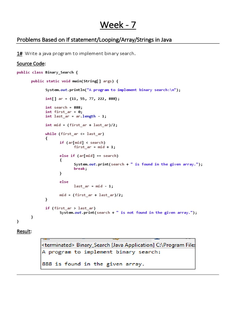 Week - 7: Problems Based On If statement/Looping/Array/Strings in Java ...