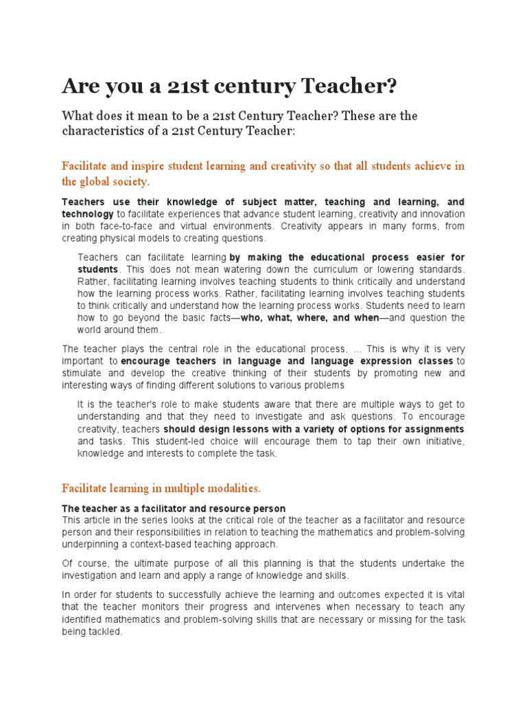 Are You A 21st Century Teacher Pdf Teachers Learning