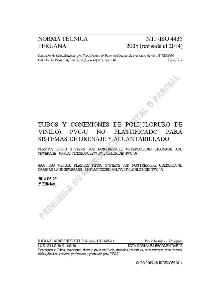 NTP ISO 4435 2005 (Revisada El 2014) | PDF
