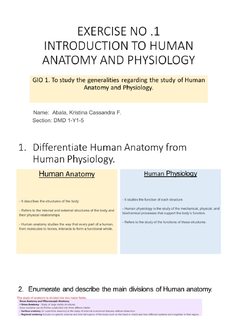 EXERCISE NO .1. INTRODUCTION TO HUMAN ANATOMY AND PHYSIOLOGY | PDF