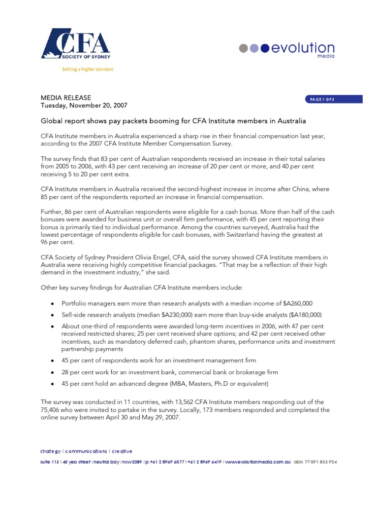 CFA Salary Survey Media Release | PDF | Business | Economies