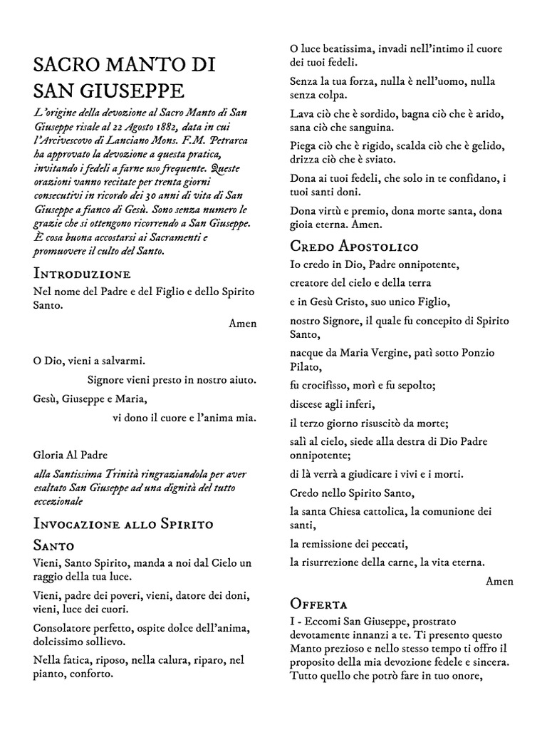 Sacro Manto Di San Giuseppe Preghiere Sacro Manto Di San Giuseppe | PDF