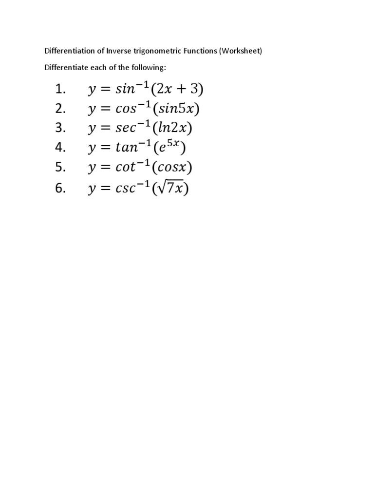 Differentiation of Inverse Trigonometric Functions Practice Problems ...