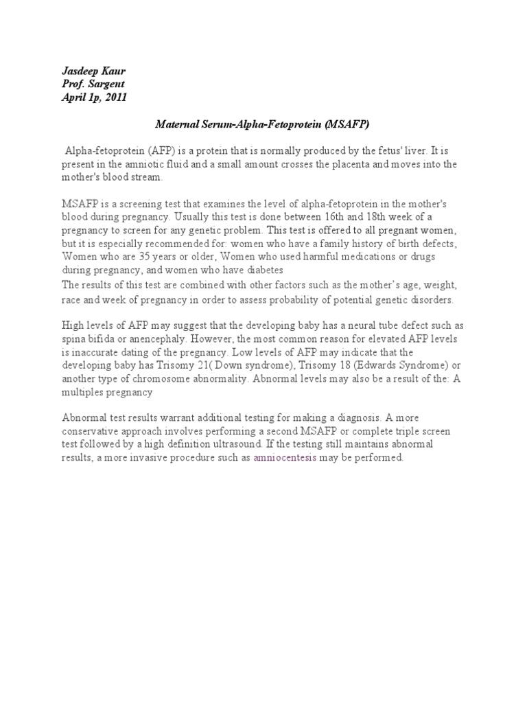 Understanding Maternal Serum-AFP Testing | PDF
