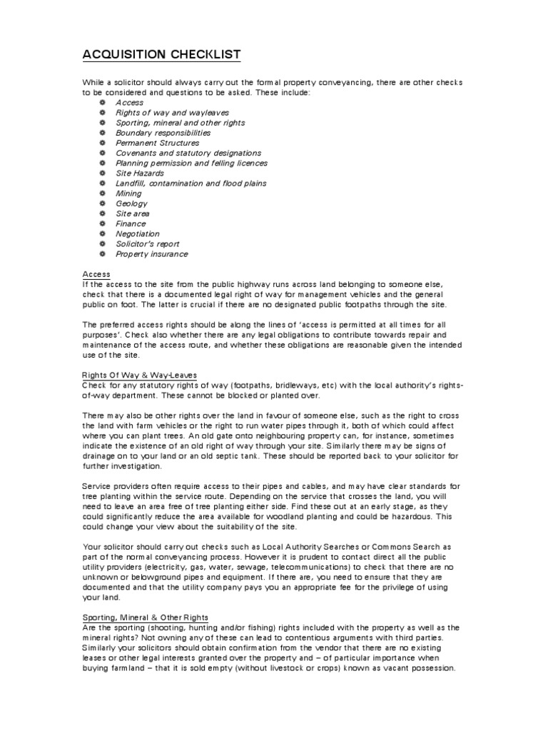 Acquisition Checklist: Access | PDF | Forestry | Trail