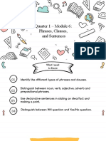 Quarter 1 - Module 6: Phrases, Clauses, and Sentences