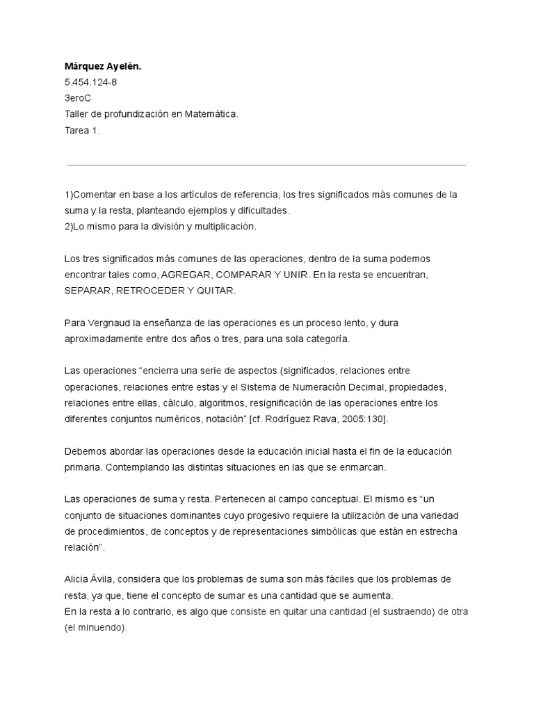 Significados Comunes de Operaciones Matemáticas | PDF | Sustracción ...