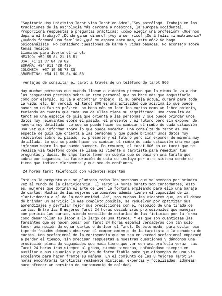 Sagitario Hoy Univision Tarot Visa Tarot en Adra PDF Tarot