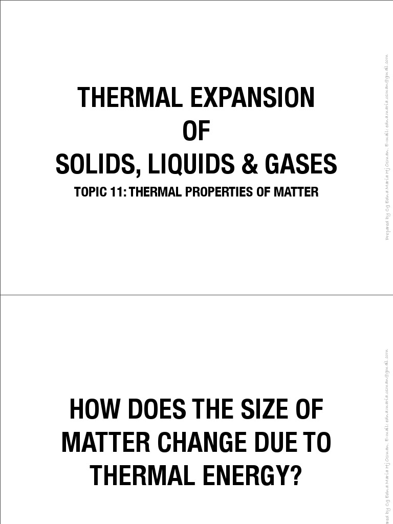 11 Thermal Expansion in Solid, Liquid and Gas Thermal Expansion Gases