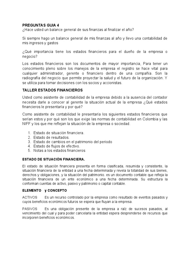 Taller EStados Financieros | PDF | Contabilidad | Estado de resultados