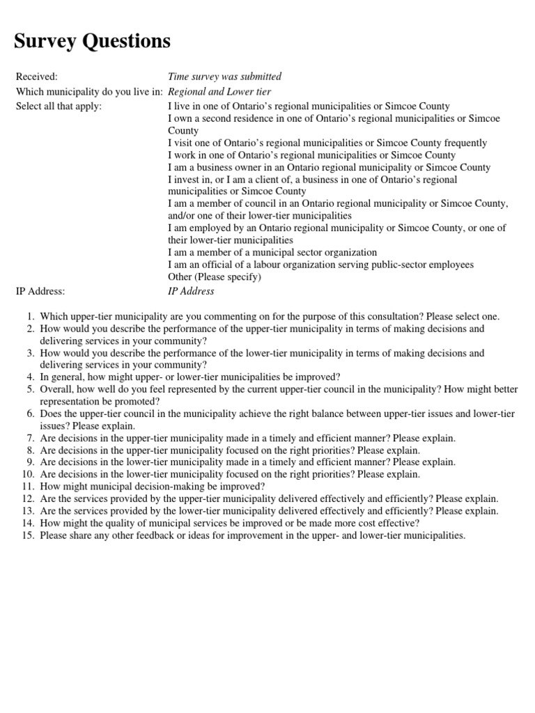 Ontario Municipal Survey Questions | PDF | Decision Making | Business