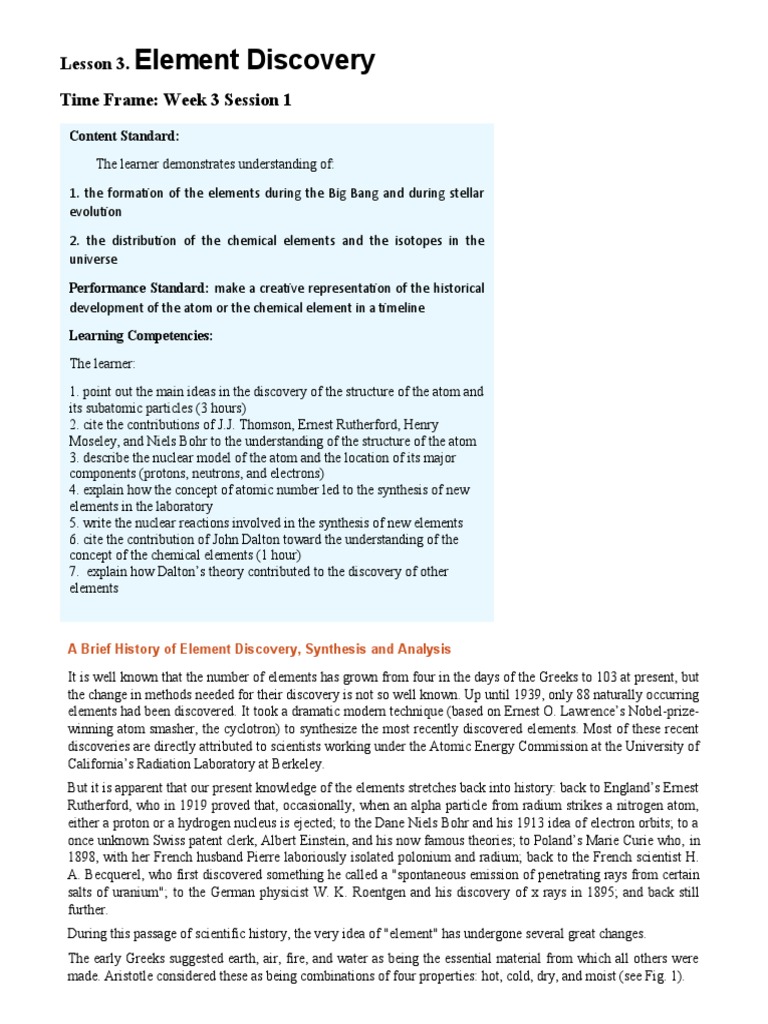 Physical Science Week 3 Pdf Atoms Chemical Elements