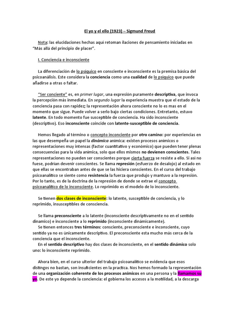 El yo y el ello: Freud y la inconsciencia | PDF | Mente inconsciente ...