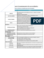 Questionário para levantar requisitos de produção