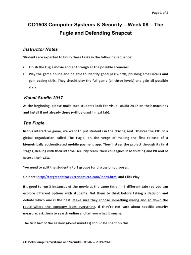 Fugle Game & Snapcat Cybersecurity Lab | PDF | Games & Activities