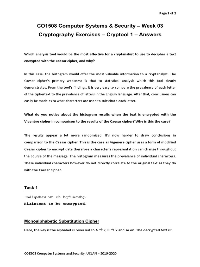 Cryptography Exercises and Analysis | PDF | Cryptography | Cipher