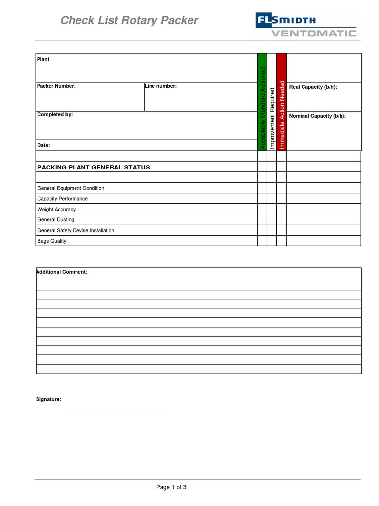Rotary Packer Maintenance Checklist | PDF | Equipment | Manufactured Goods