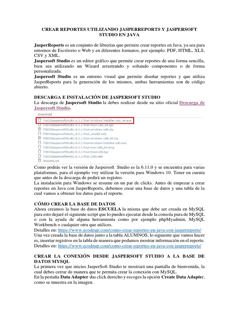 Crear Reportes en Java con Jaspersoft | PDF | Mi sql | Java (lenguaje ...