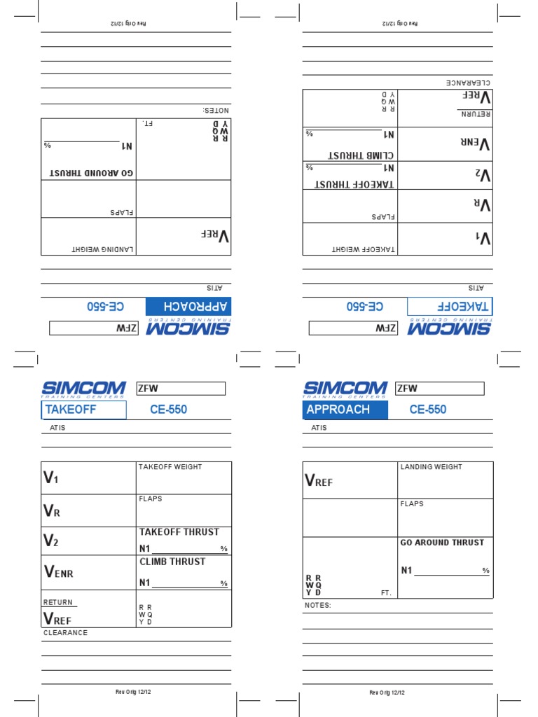 CE-550 Takeoff and Landing Data Card | PDF | Aviation | Aircraft