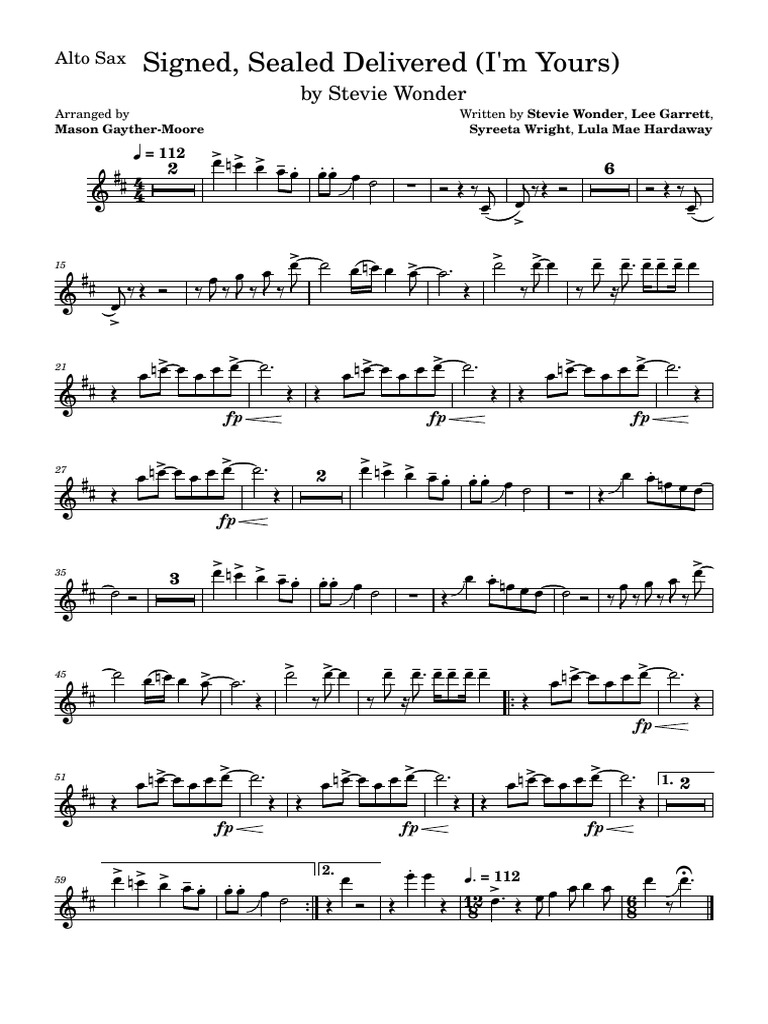 Signed, Sealed Delivered (I'm Yours) Alto Sax Download Free PDF American Musicians Soul