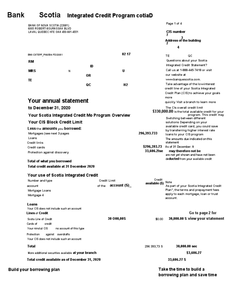Bank Scotia Your Annual Statement PDF Mortgage Loan Interest