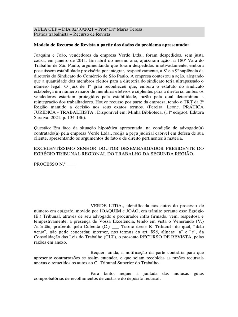 AULA CEP - Recurso de, PDF, Sindicato