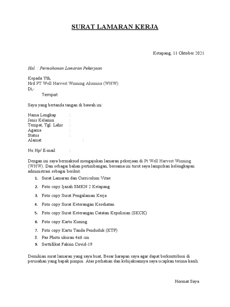 Download 91+ Contoh Surat Surat Lamaran Kerja Di Pt Gratis Terbaru