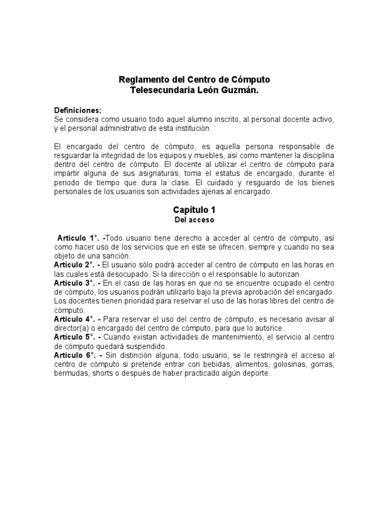 Reglamento Del Centro de Cómputo | PDF | Usuario (informática ...