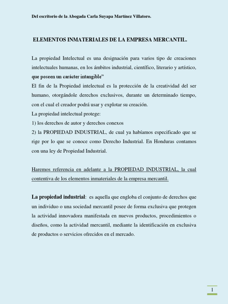 Elementos Inmateriales en Empresas | PDF | Patentar | Propiedad intelectual