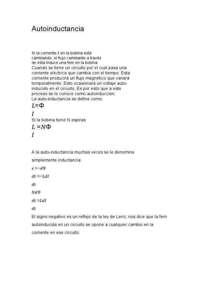 Autoinductancia y su definición en circuitos | PDF | Métodos y ...