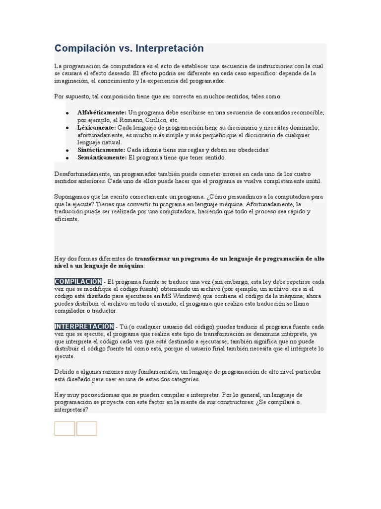 4 Compilación Vs Interpretacion | PDF | Compilador | Programación de ...