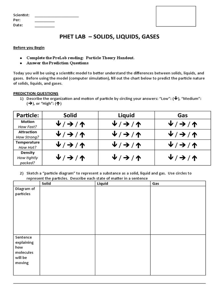 Day 1 Ws 1 Phet Solids Liquids Gases Revised PDF Gases Temperature