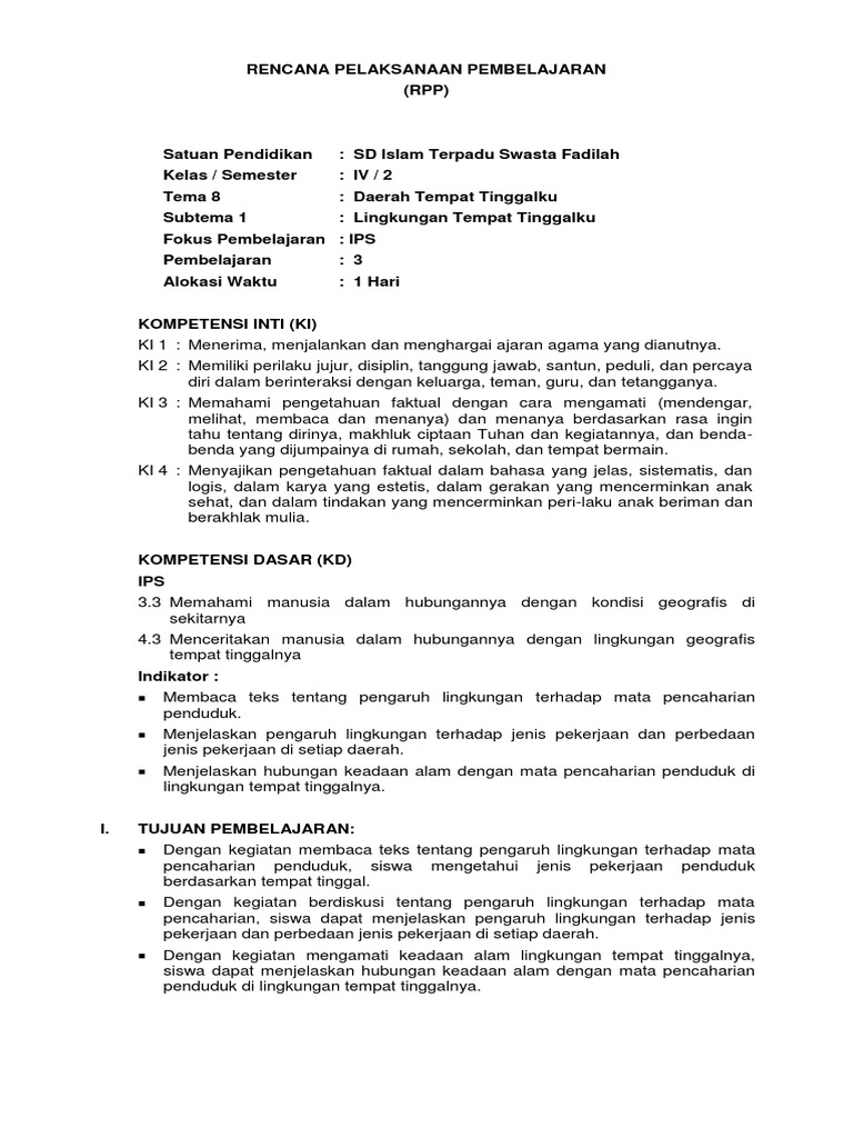 Rpp Ips Kelas 4 Tema 8 Pdf