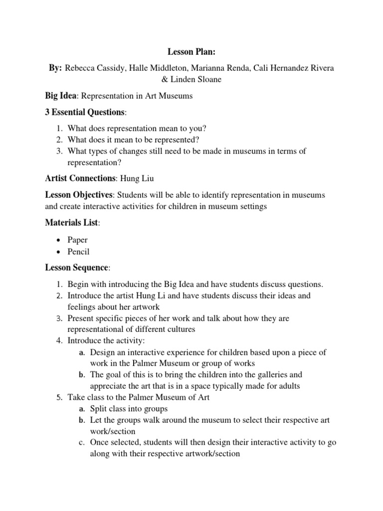 Art Museum Representation Lesson Plan | PDF