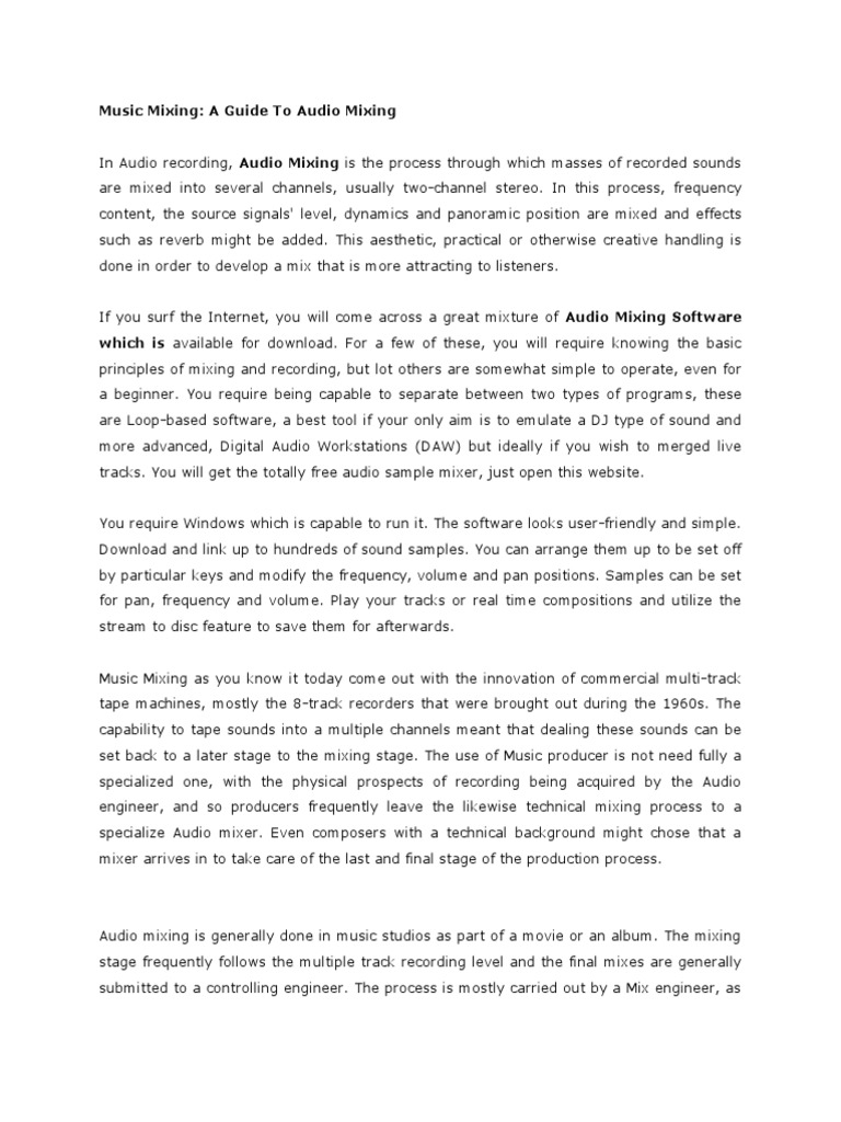 Audio Mixing Guide for Beginners | PDF | Sound Recording And ...