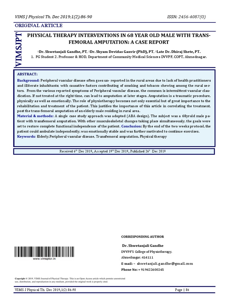 Physical Therapy Interventions in 68 Year Old Male With Trans-Femoral ...