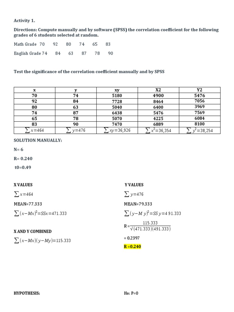 Correlation Analysis of Math and English Grades | PDF | Statistical ...