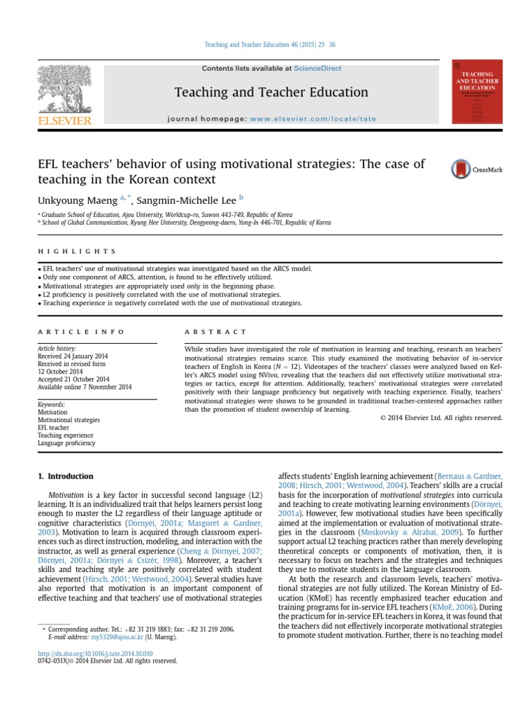 EFL Teachers' Behavior of Using Motivational Strategies The Case of ...
